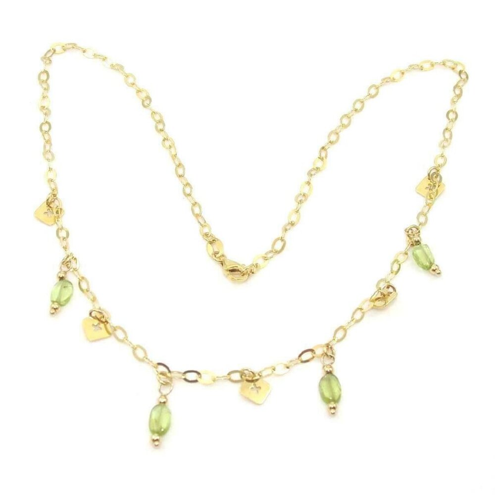 14K Yellow Gold Green Peridot Cross Dangle Necklace 16.5"